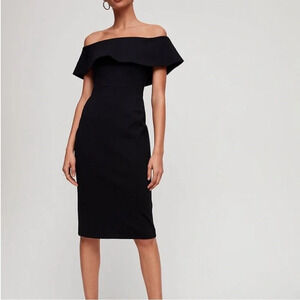 Aritzia Babaton Ruslan Off the Shoulder Bodycon Black Midi Dress